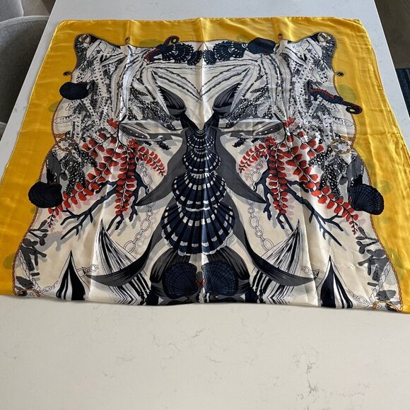 Ocean Themed 70" x 37" Silk Viscose Scarf/Wrap Made in P.R.C. Multi Color Sz OS - Picture 1 of 12